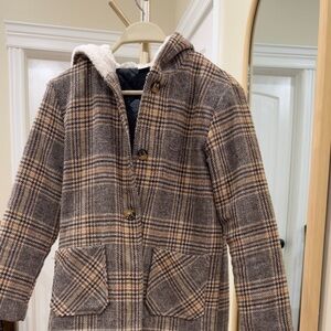 SHEIN Multicolor Plaid Coat with Sherpa Lining